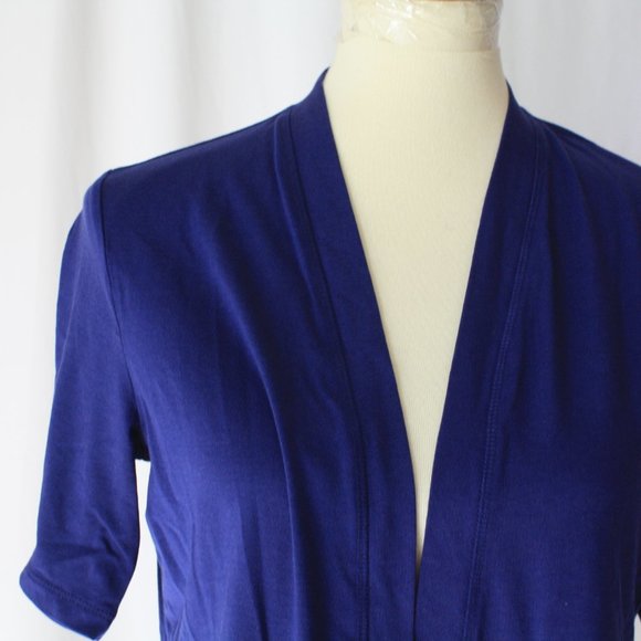 Sz S blue Cardigan Short sleeve  solid stretch - Picture 4 of 9